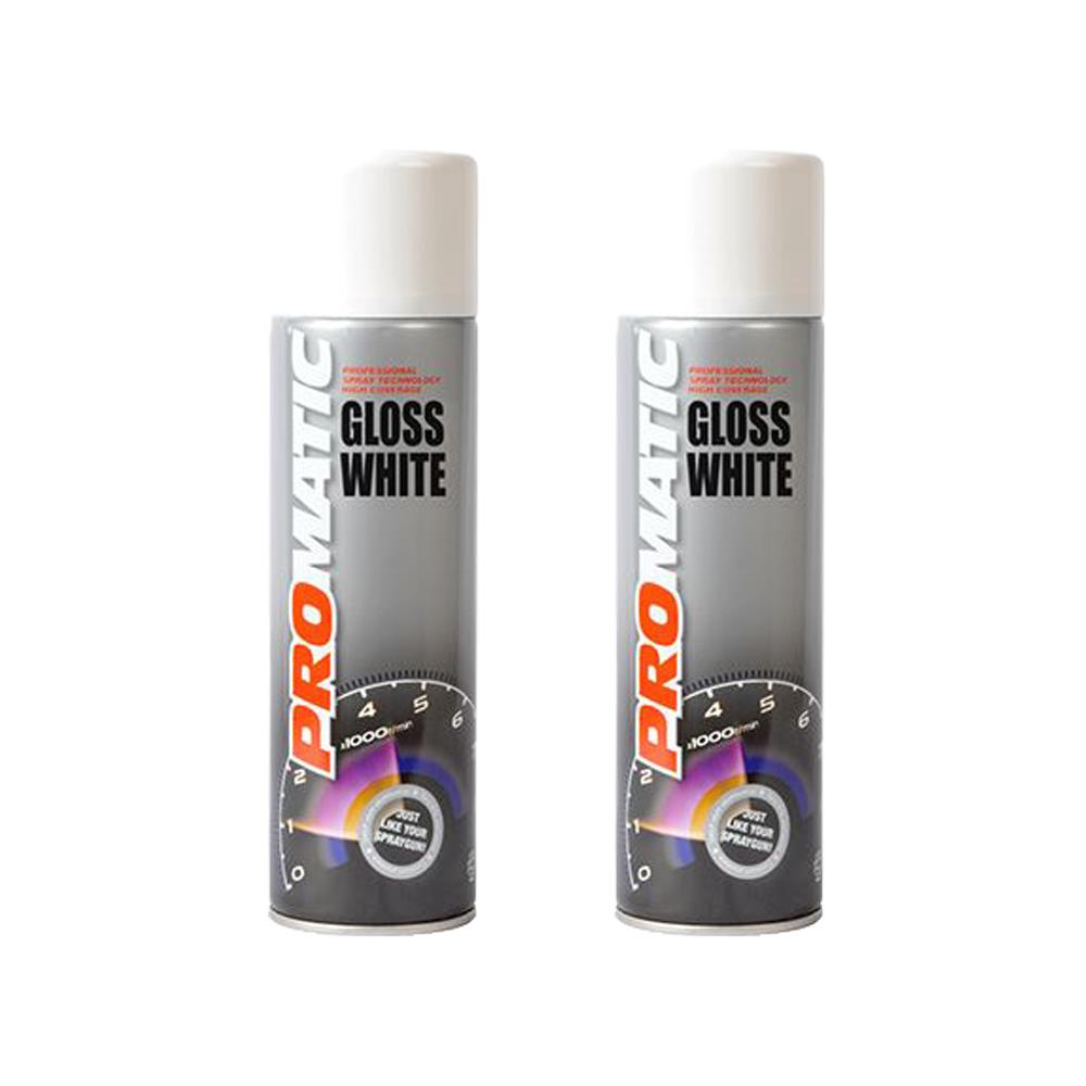 2X Promatic Gloss White Spray Paint 500ml Spray Paint