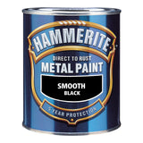 Hammerite Smooth Black Paint 750ml With 1" Paint Brush