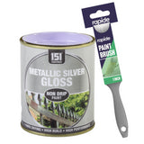 Metallic Silver Gloss Non-Drip Paint 300ml With 1" Paint Brush Tin Paint