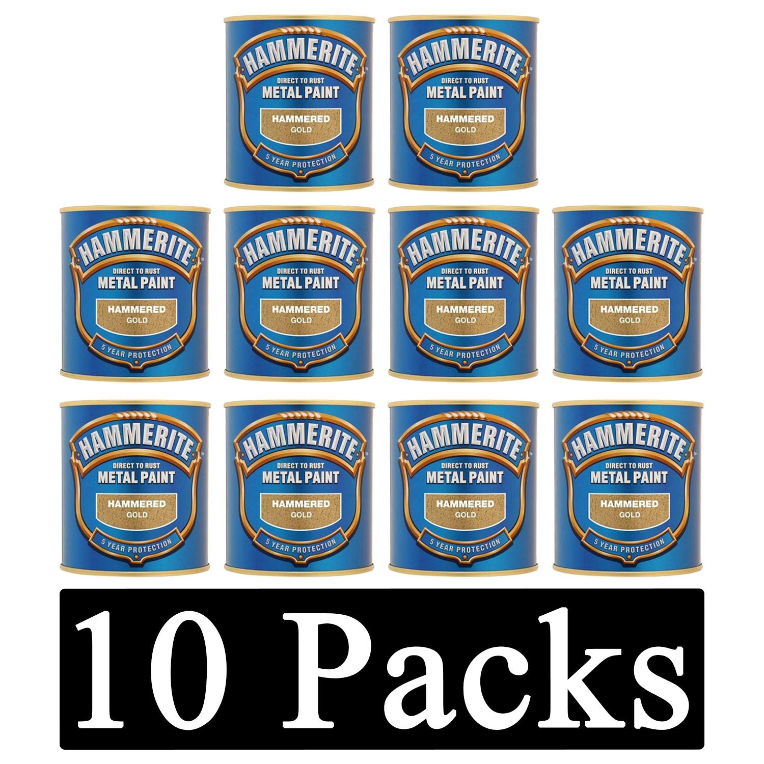 10X Hammerite Hammered Gold Paint 250ml Tin Paint