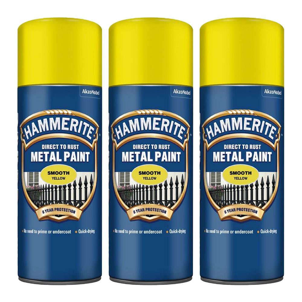 3X Hammerite Smooth Yellow Spray Paint 400ml Spray Paint