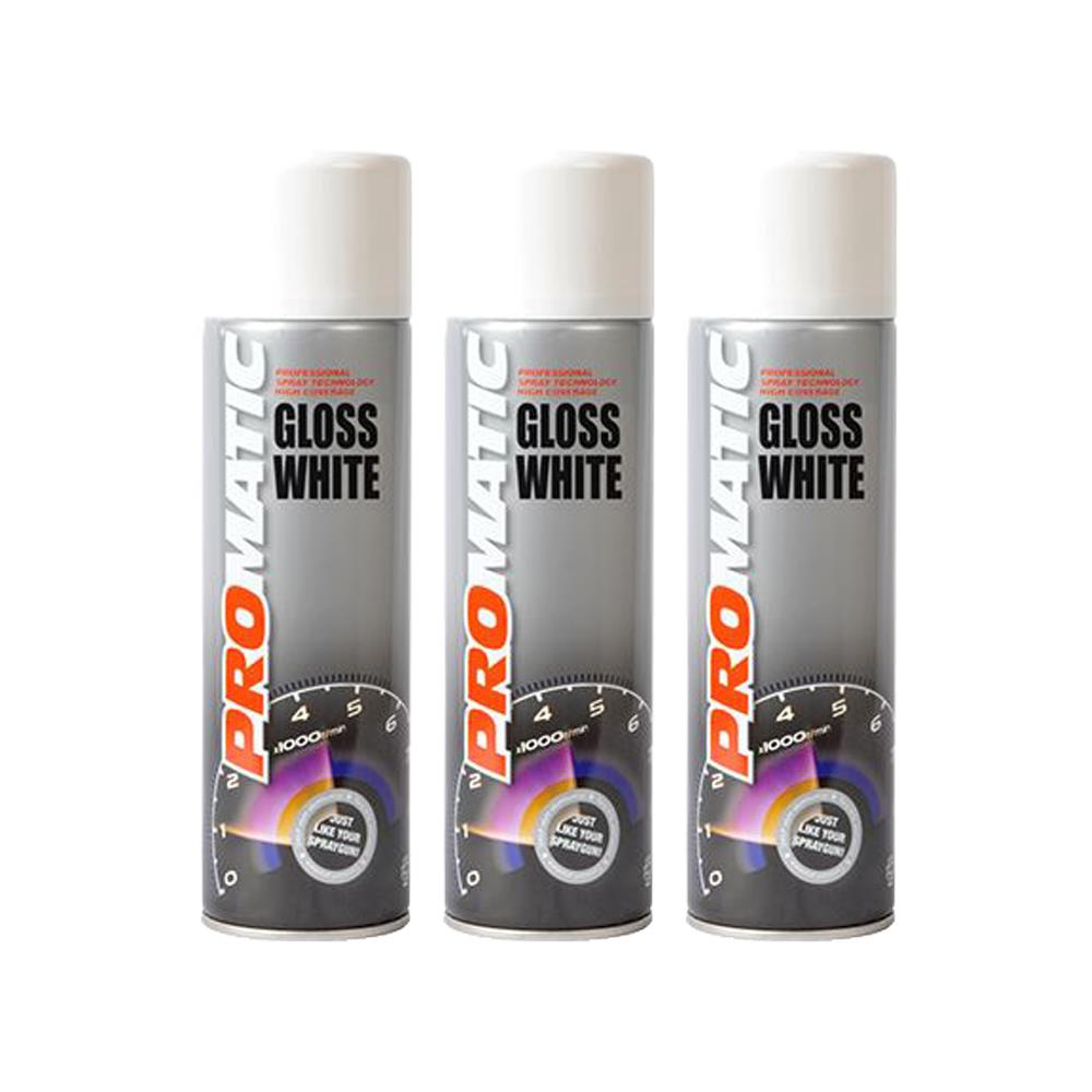 3X Promatic Gloss White Spray Paint 500ml Spray Paint