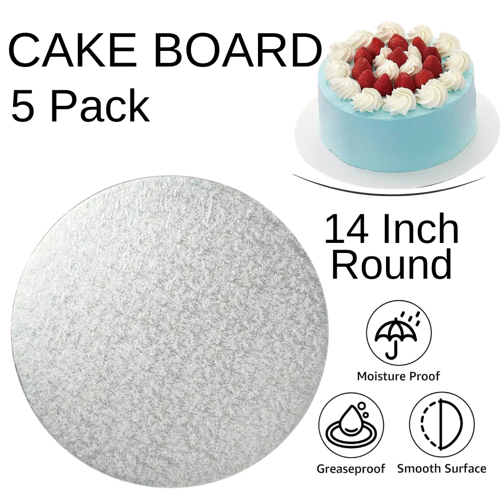 5 Boards - 14" Round Silver Double Thick Cards Cake Board