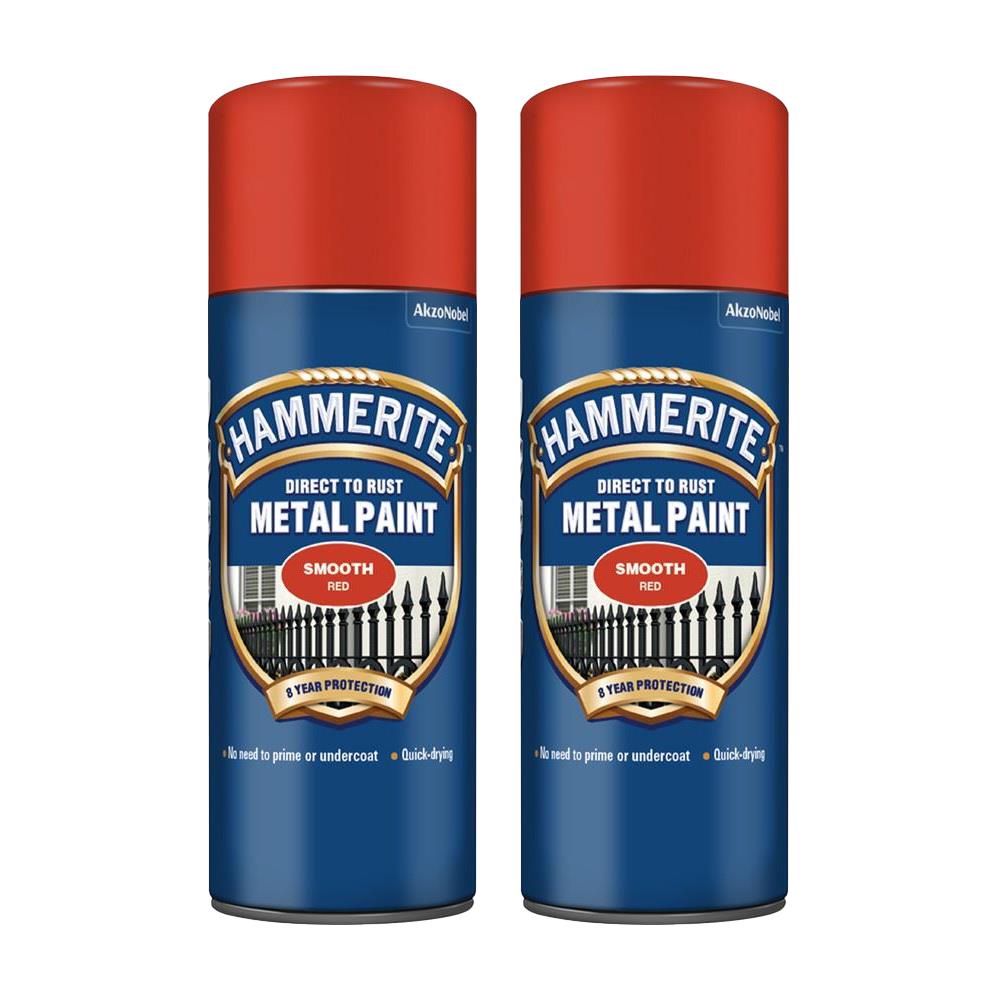 2X Hammerite Smooth Red Spray Paint 400ml Spray Paint