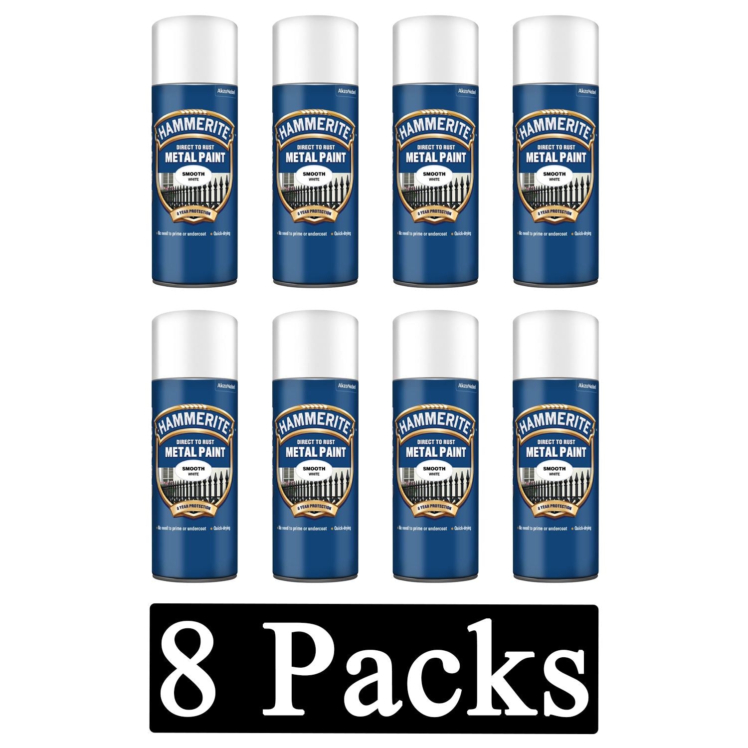 8X Hammerite Smooth White Spray Paint 400ml Spray Paint