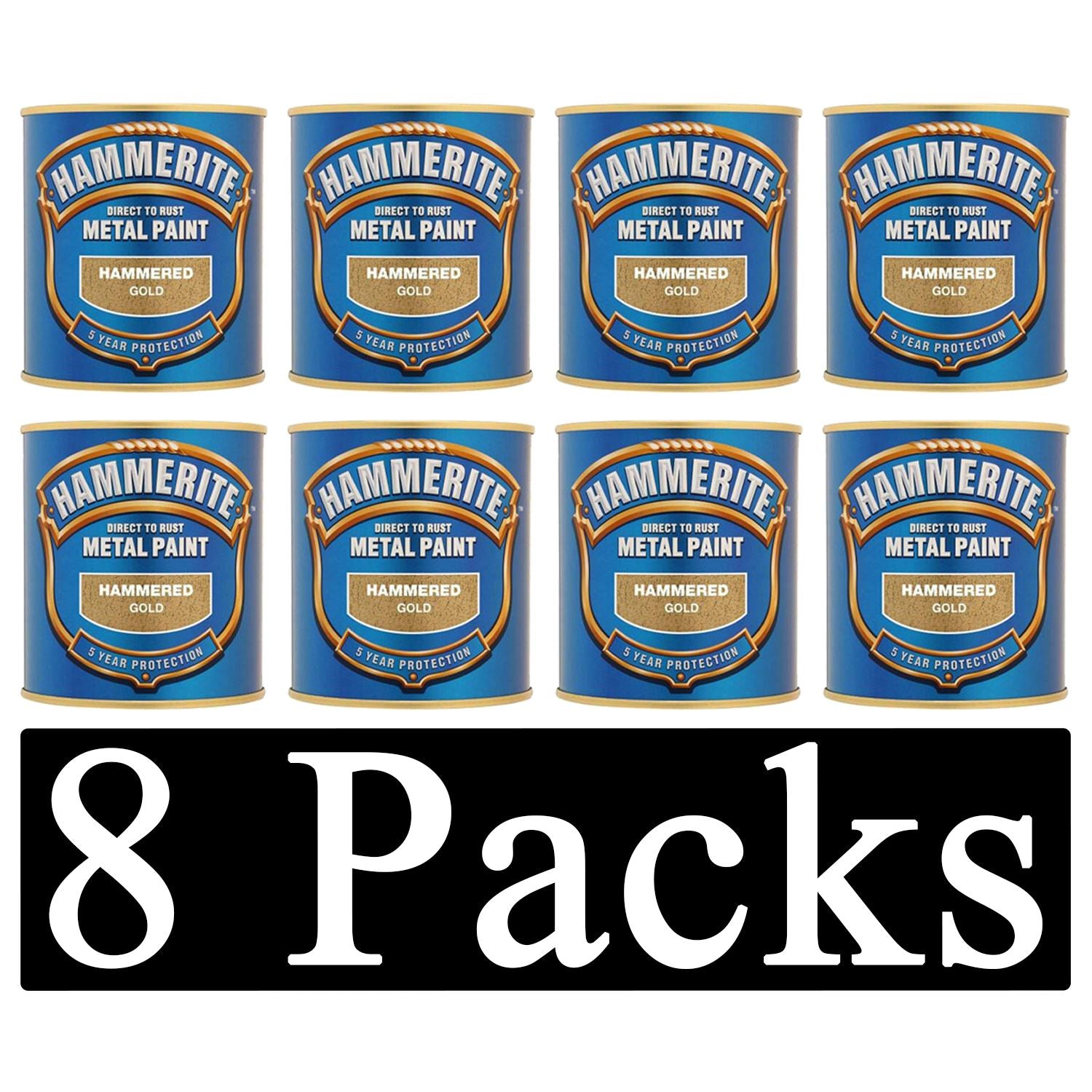 8X Hammerite Hammered Gold Paint 250ml Tin Paint
