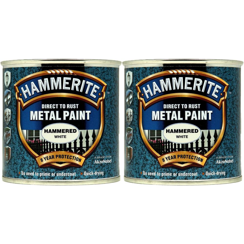 2X Hammerite Hammered White Paint 250ml Tin Paint