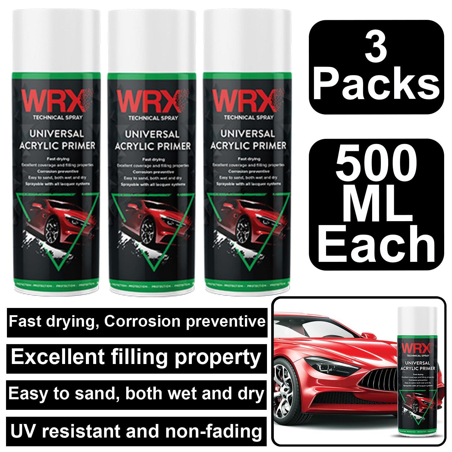 3X WRX Universal Primer Grey Spray 500ml Technical Spray