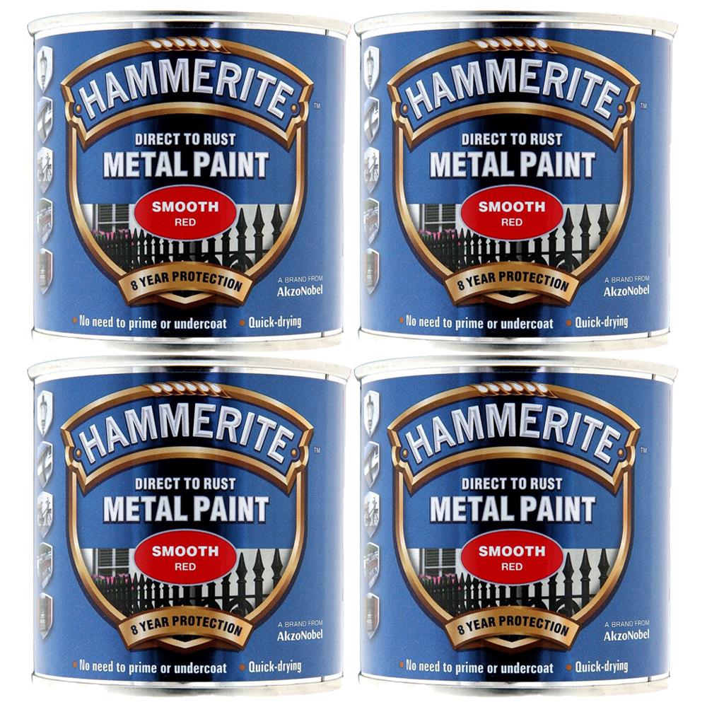 4X Hammerite Smooth Red Paint 250ml Tin Paint
