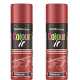 2X Paint Factory Crimson Red Gloss Spray Paint 250ml