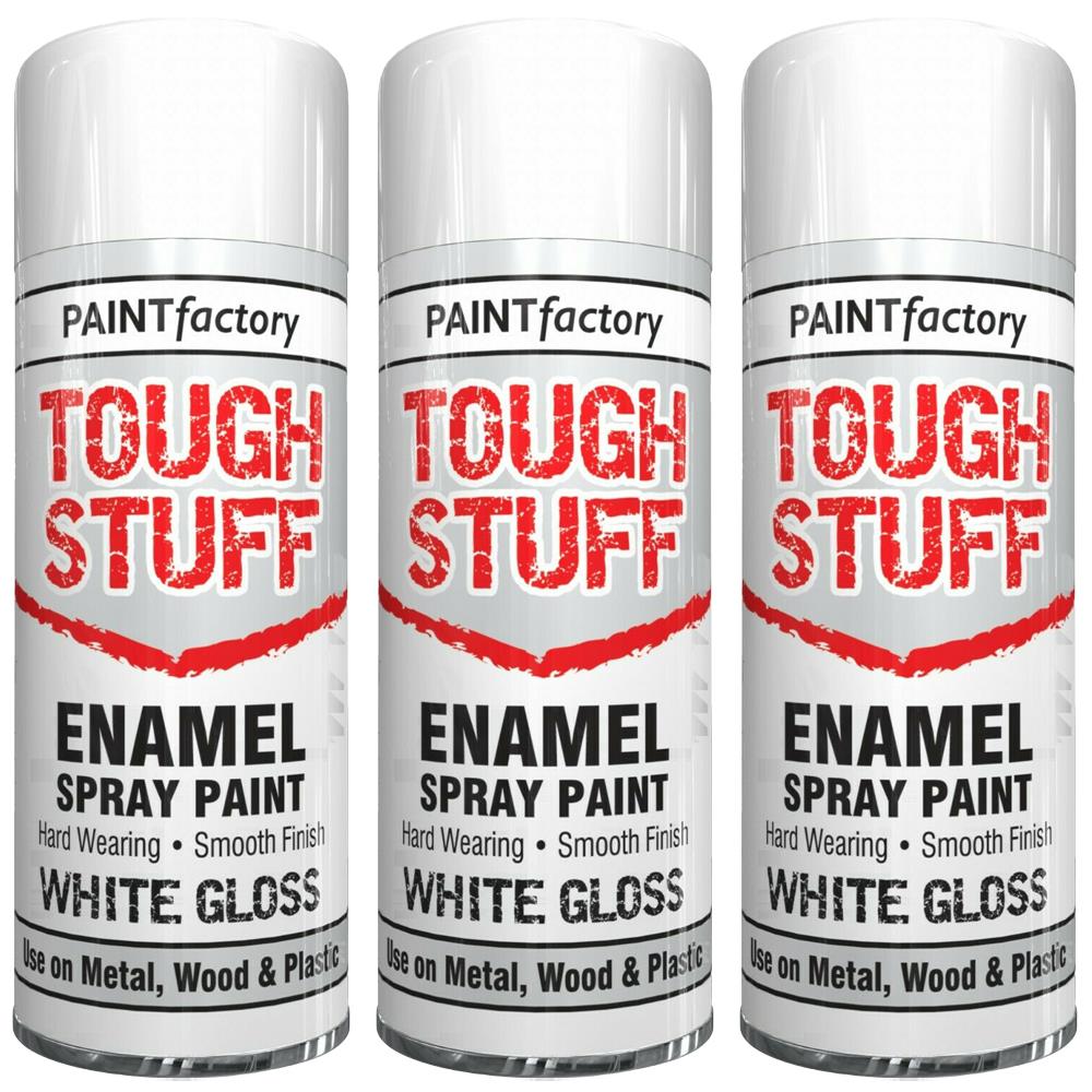3X Paint Factory Tough Stuff Enamel White Gloss 400ml Spray Paint