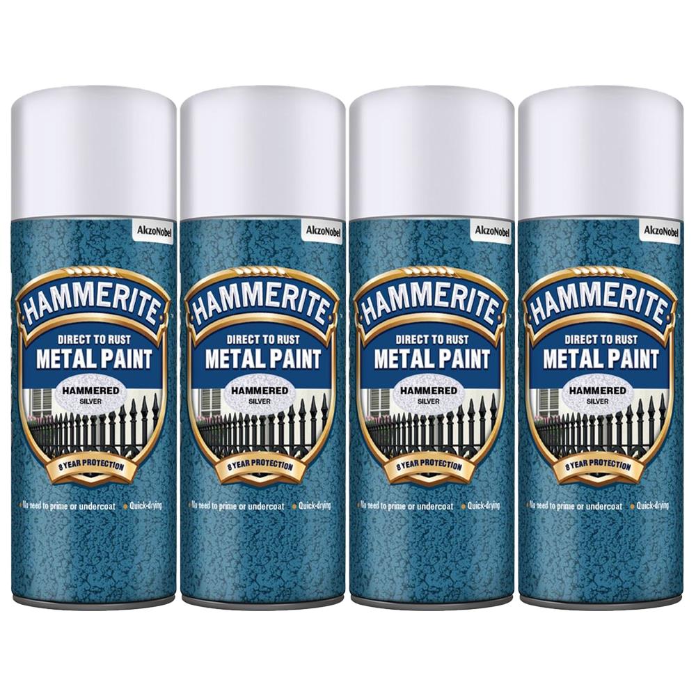 4X Hammerite Hammered Silver Spray Paint 400ml Spray Paint