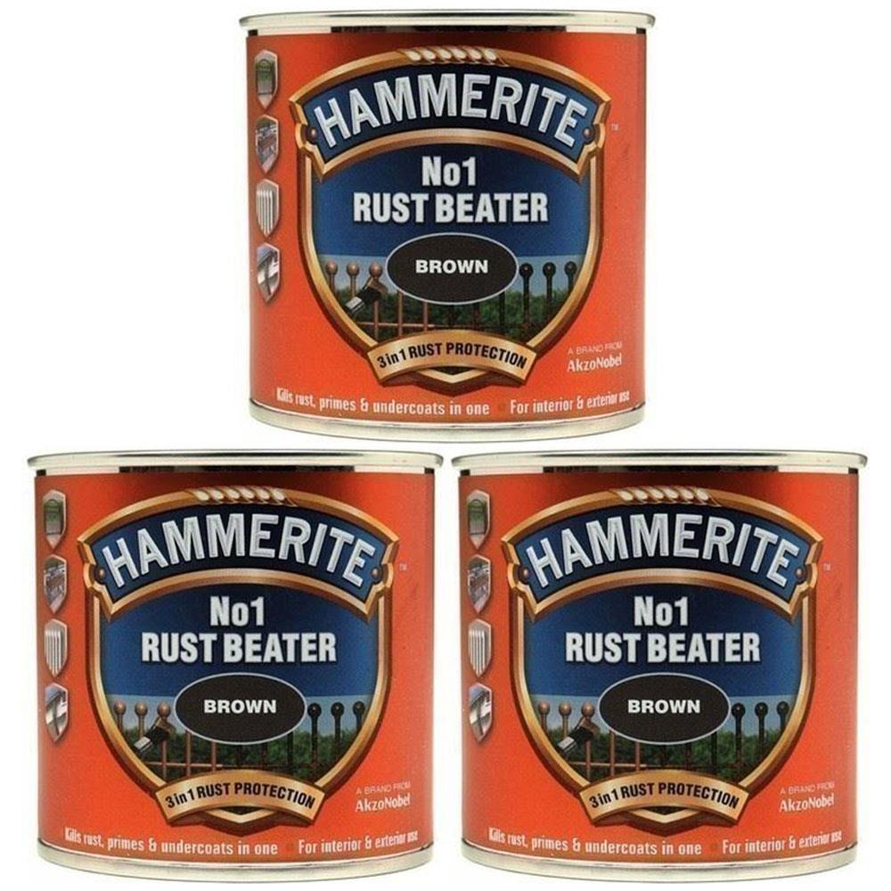 3X Hammerite No.1 Rustbeater Dark Brown 250ml Rustbeater