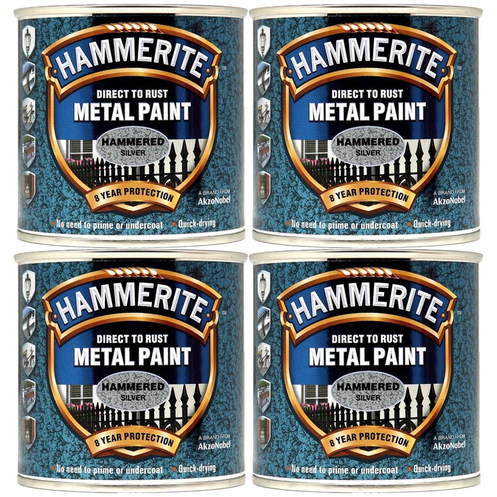 4X Hammerite Hammered Silver Paint 250ml Tin Paint