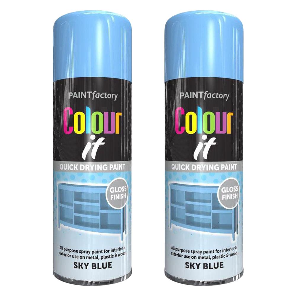 2X Paint Factory Sky Blue Gloss Spray Paint 400ml Spray Paint