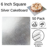 50 Boards - 6" Square Silver Double Thick Cards Cake Board