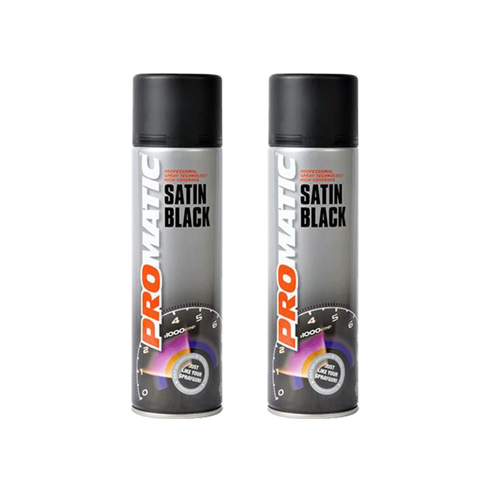 2X Promatic Satin Black Spray Paint 500ml Spray Paint