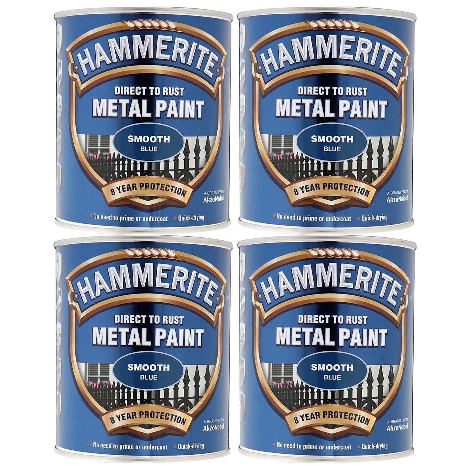 4X Hammerite Smooth Blue Paint 750ml Tin Paint