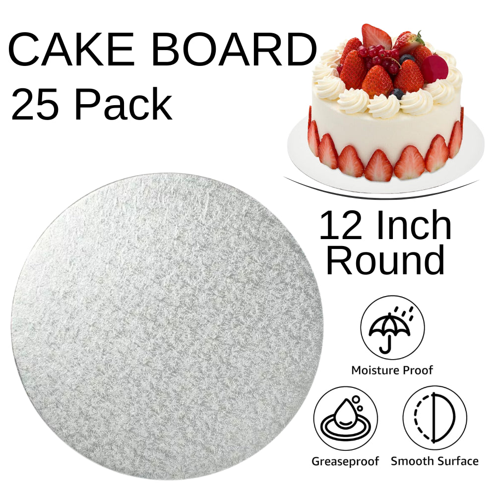 25 Boards - 12" Round Silver Double Thick Cards Cake Board
