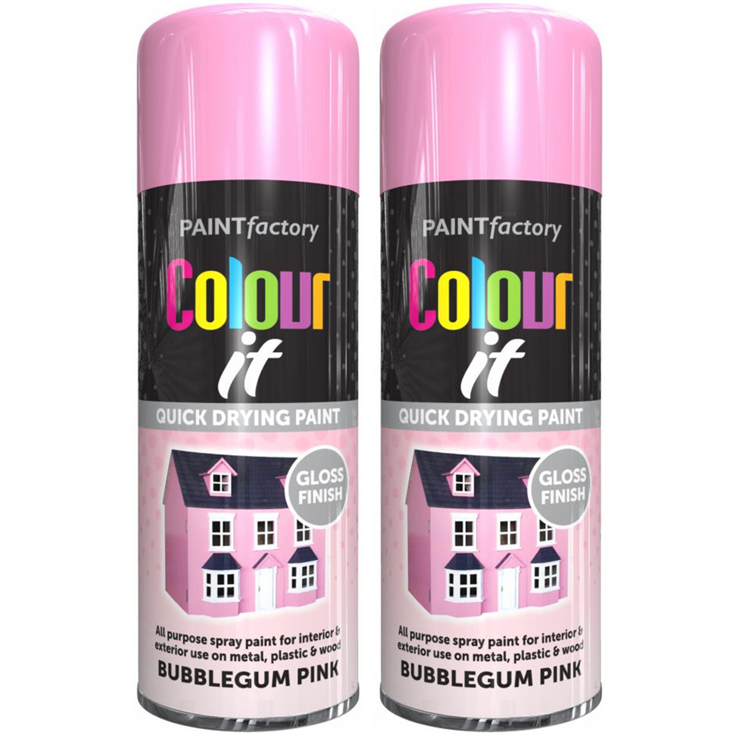 2X Paint Factory Bubblegum Pink Gloss Spray Paint 400ml Spray Paint