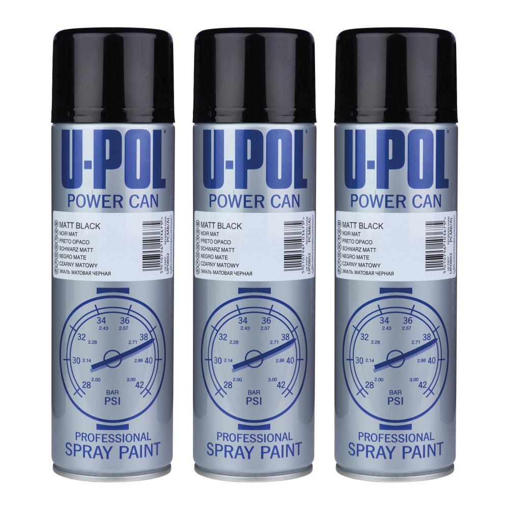 3X Upol Power Can Topcoat Matt Black Aerosol Spray 500ml Spray Paint