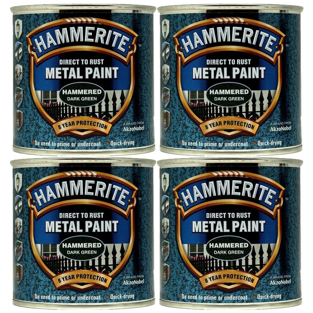 4X Hammerite Hammered Dark Green Paint 250ml Tin Paint