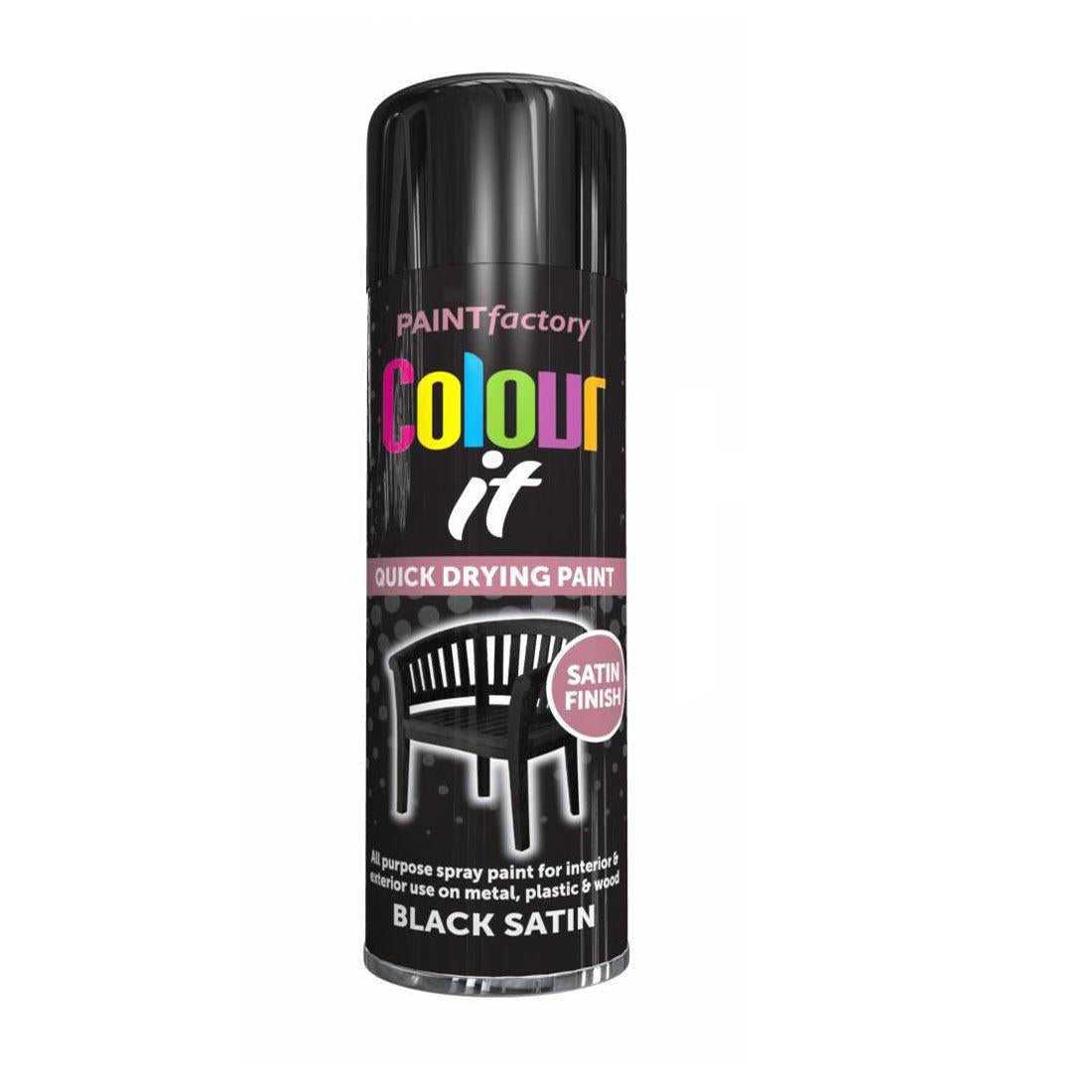 Paint Factory Black Satin Spray Paint 250ml Spray Paint