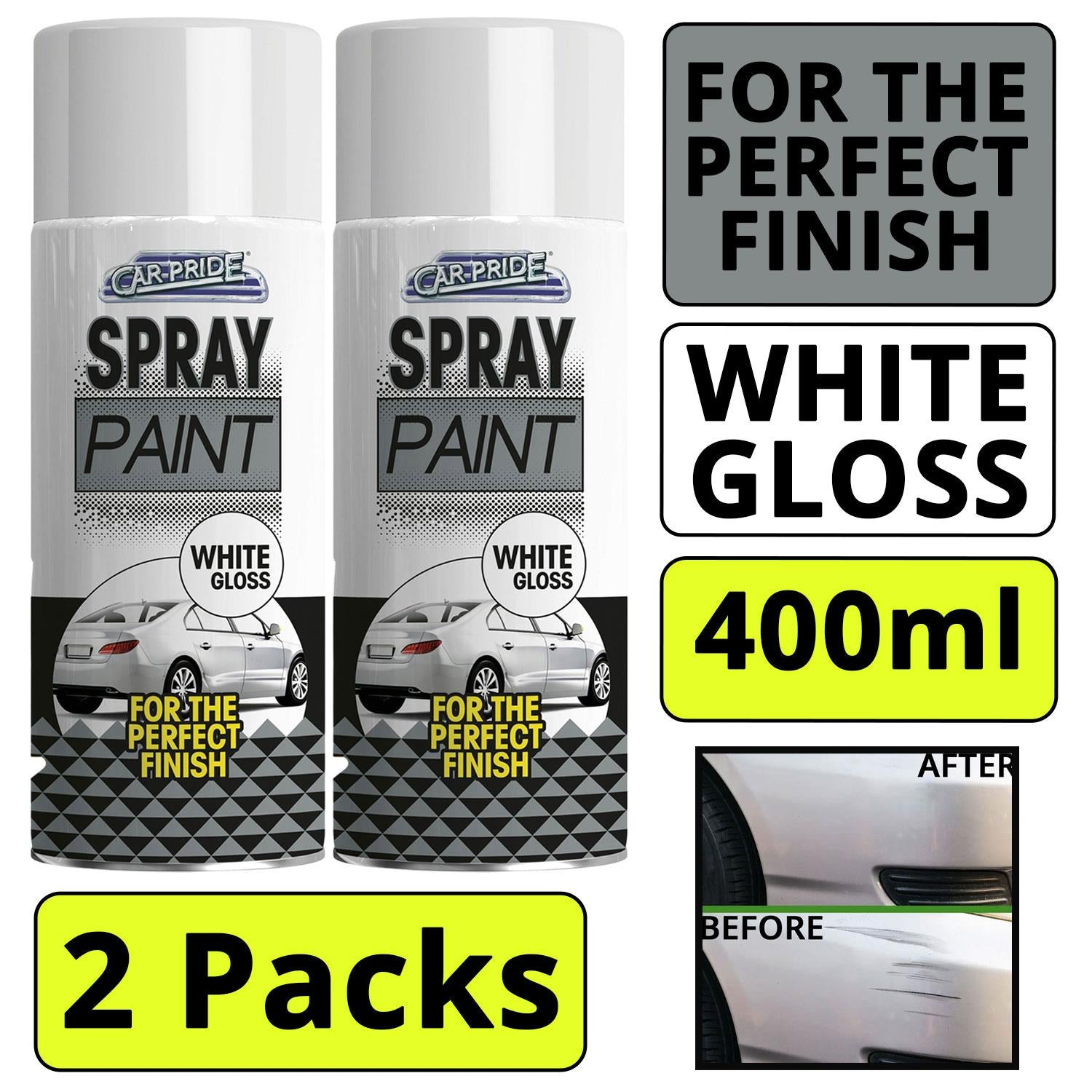 2X Gloss White Car Spray 400ml Spray Paint