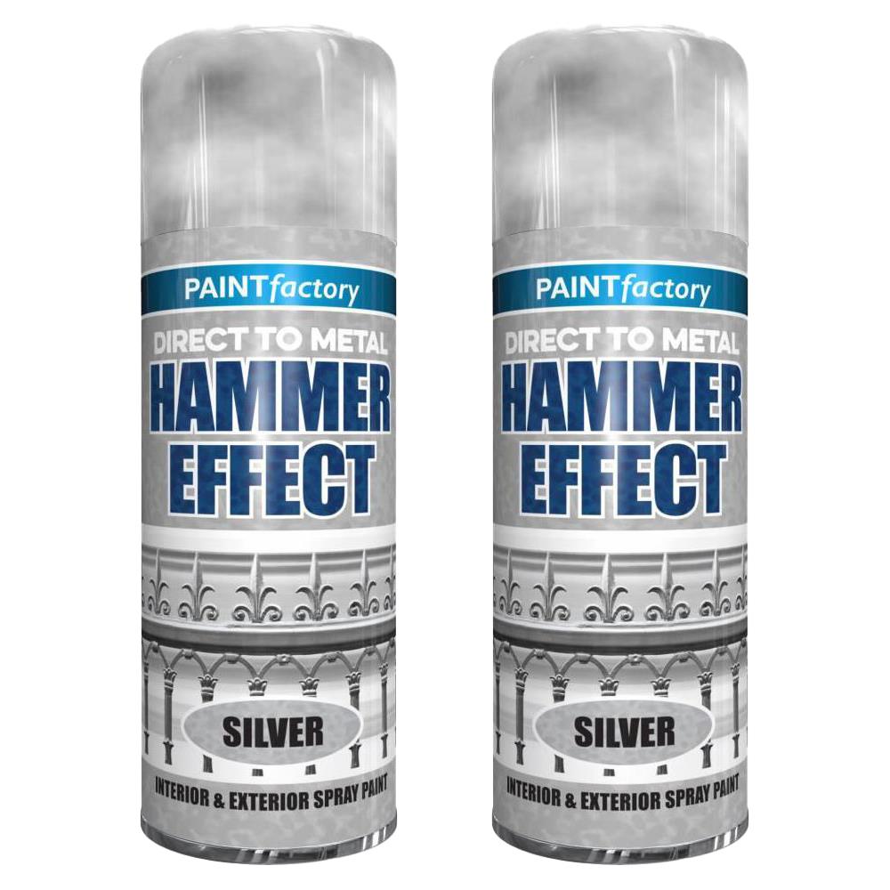 2X Paint Factory Silver Hammer Effect Paint 400ml Spray Paint
