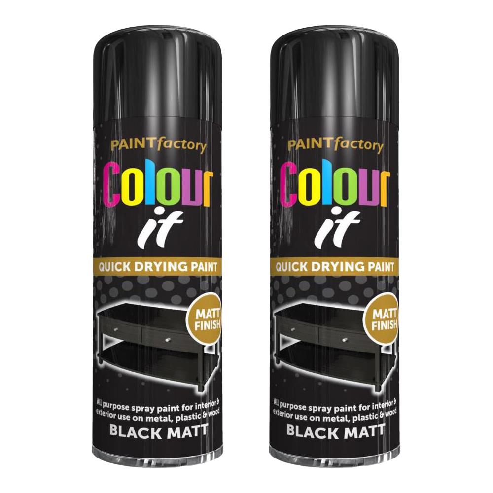 2X Paint Factory Black Matt Spray Paint 250ml Spray Paint