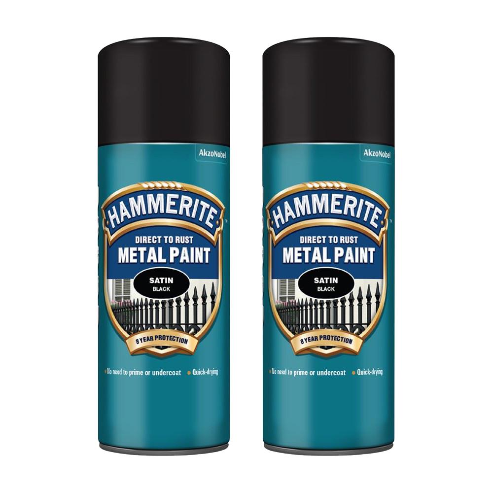 2X Hammerite Satin Black Spray Paint 400ml Spray Paint