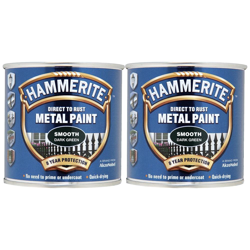 2X Hammerite Smooth Dark Green Paint 250ml Tin Paint