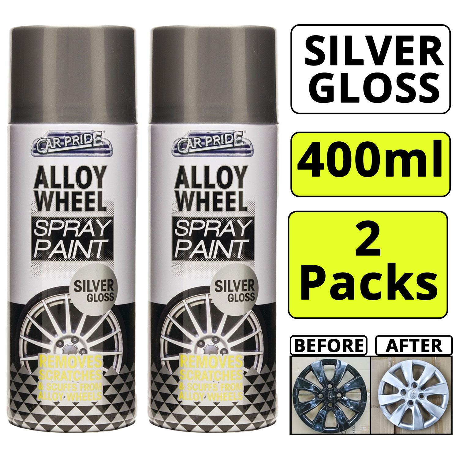 2X Car Pride Alloy Wheel Silver Gloss Spray 400ml Spray Paint