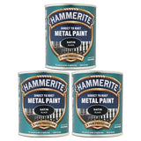 3X Hammerite Satin Black Paint 750ml Tin Paint