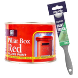 Pillar Box Red Paint Tin 180ml With 1" Paint Brush Tin Paint