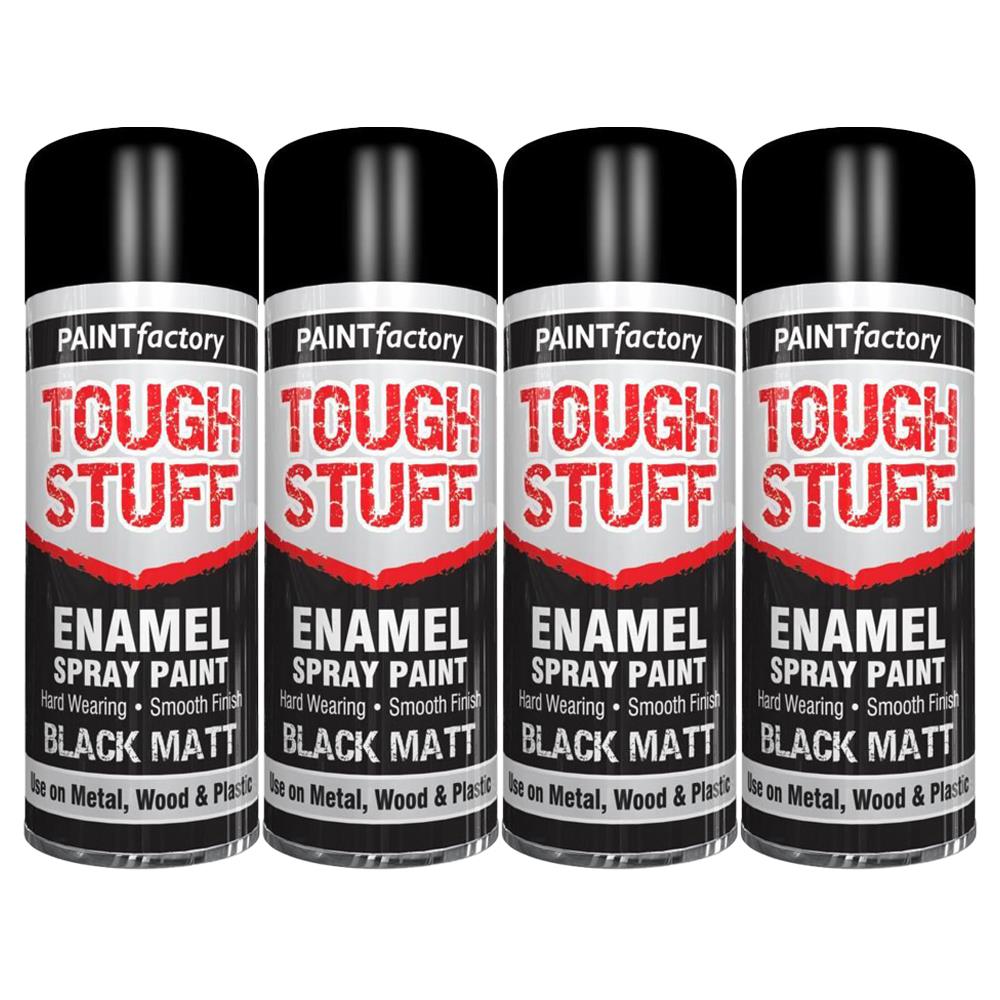 4X Paint Factory Tough Stuff Enamel Black Matt 400ml Spray Paint