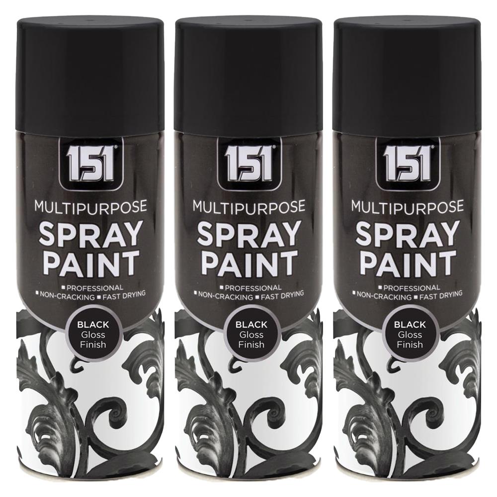 3X 151 Black Gloss Spray Paint 400ml Spray Paint
