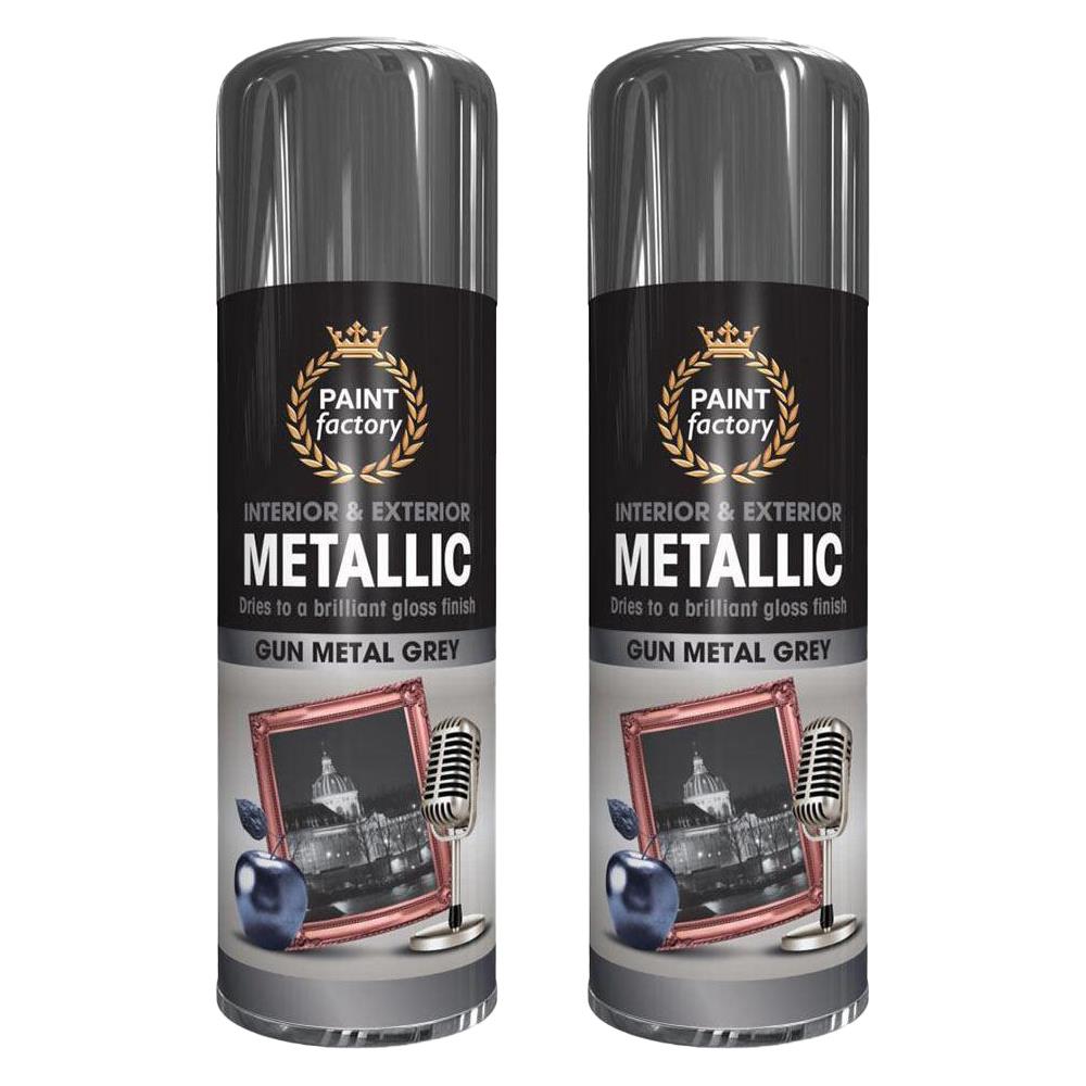 2X Paint Factory Paintgun Grey Metallic Spray Paint 400ml Spray Paint