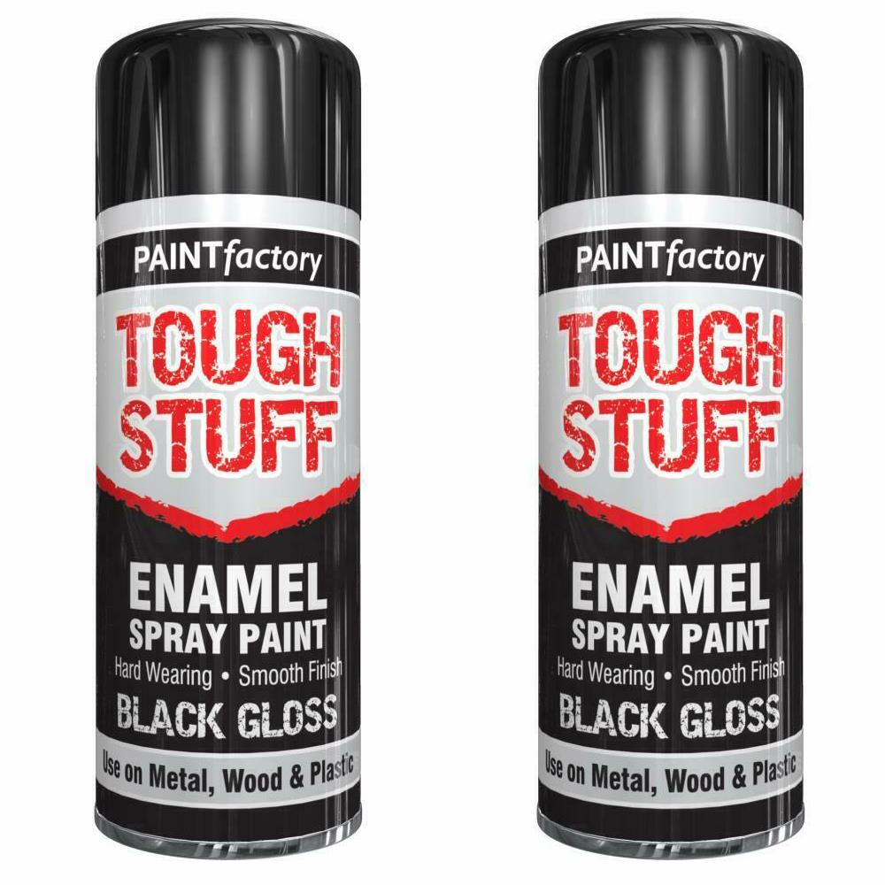 2X Paint Factory Tough Stuff Enamel Black Gloss 400ml Spray Paint