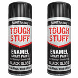 2X Paint Factory Tough Stuff Enamel Black Gloss 400ml Spray Paint