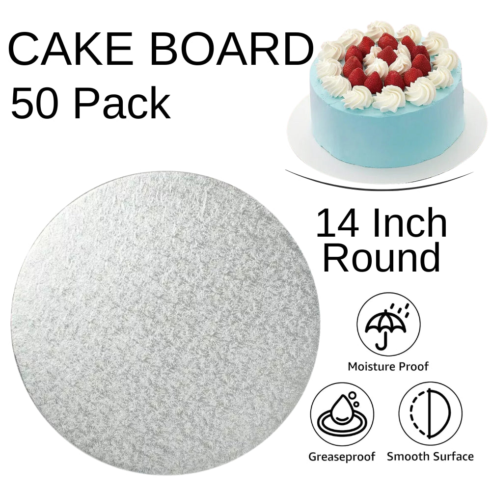 50 Boards - 14" Round Silver Double Thick Cards Cake Board