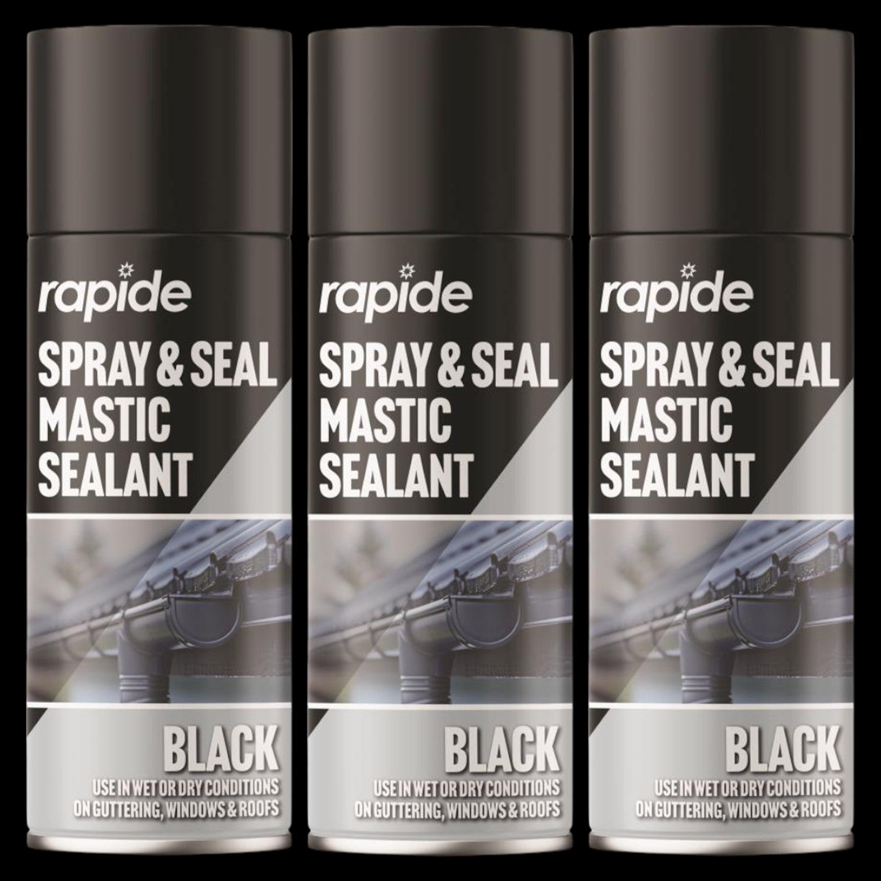 3X Rapide Spray And Seal 400ml Black Sealant