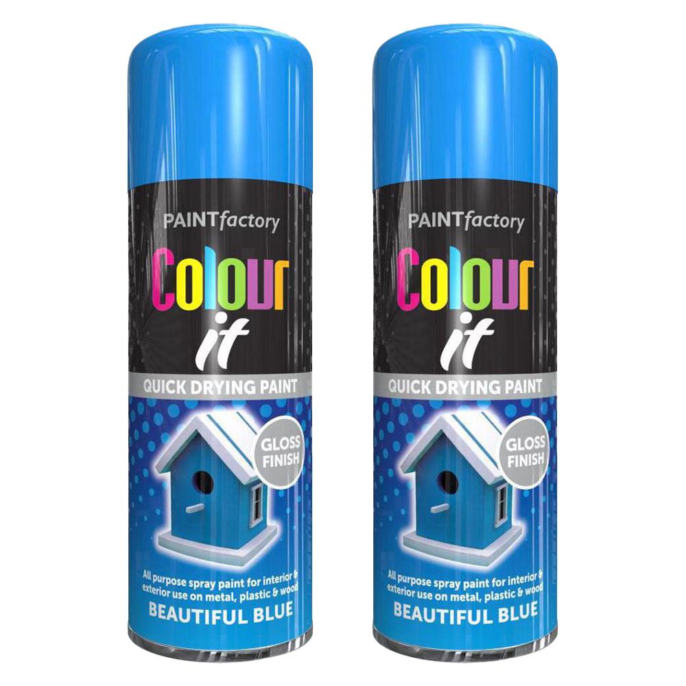 2X Paint Factory Beautiful Blue Gloss Spray Paint 250ml Spray Paint