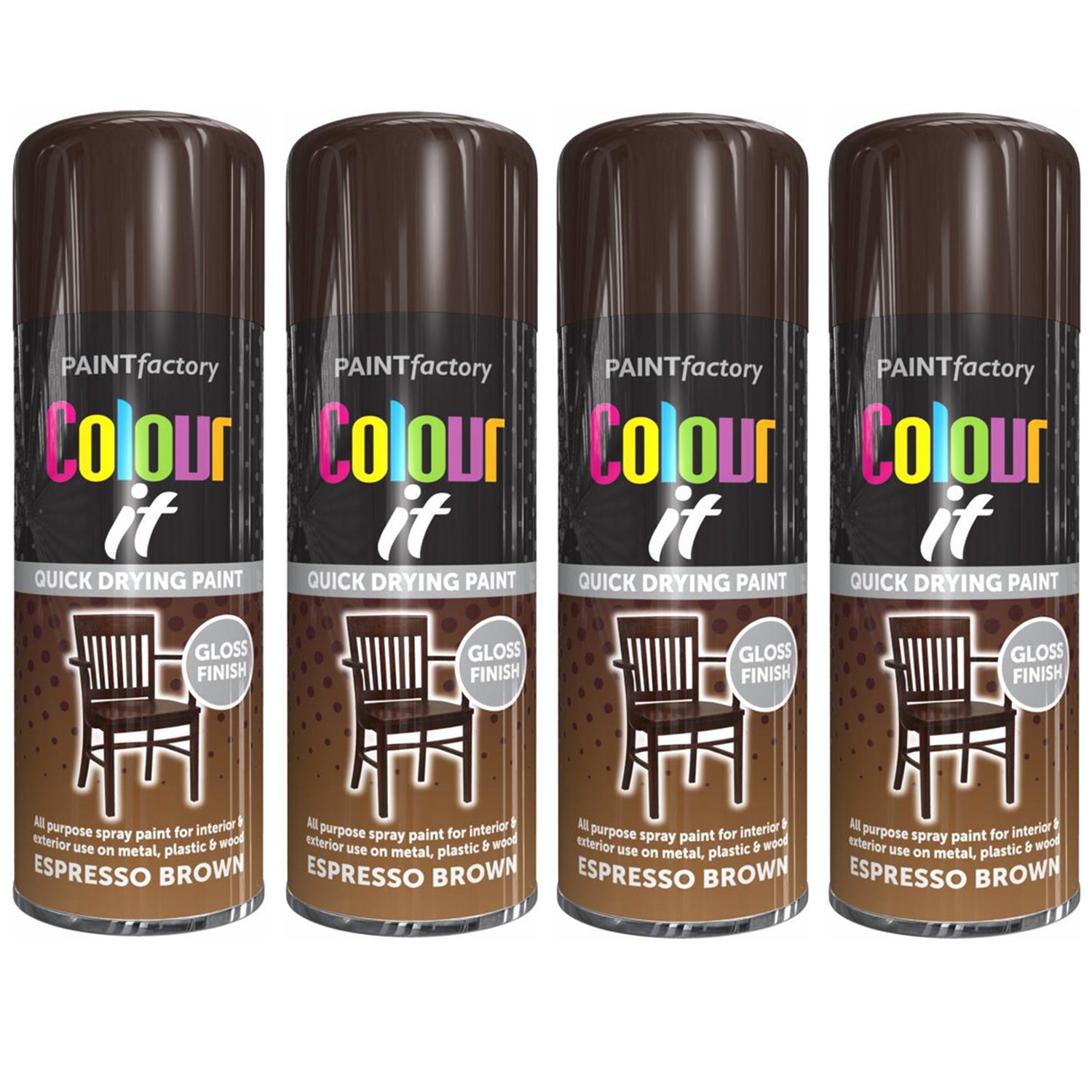 4X Paint Factory Espresso Brown Gloss Spray Paint 400ml Spray Paint