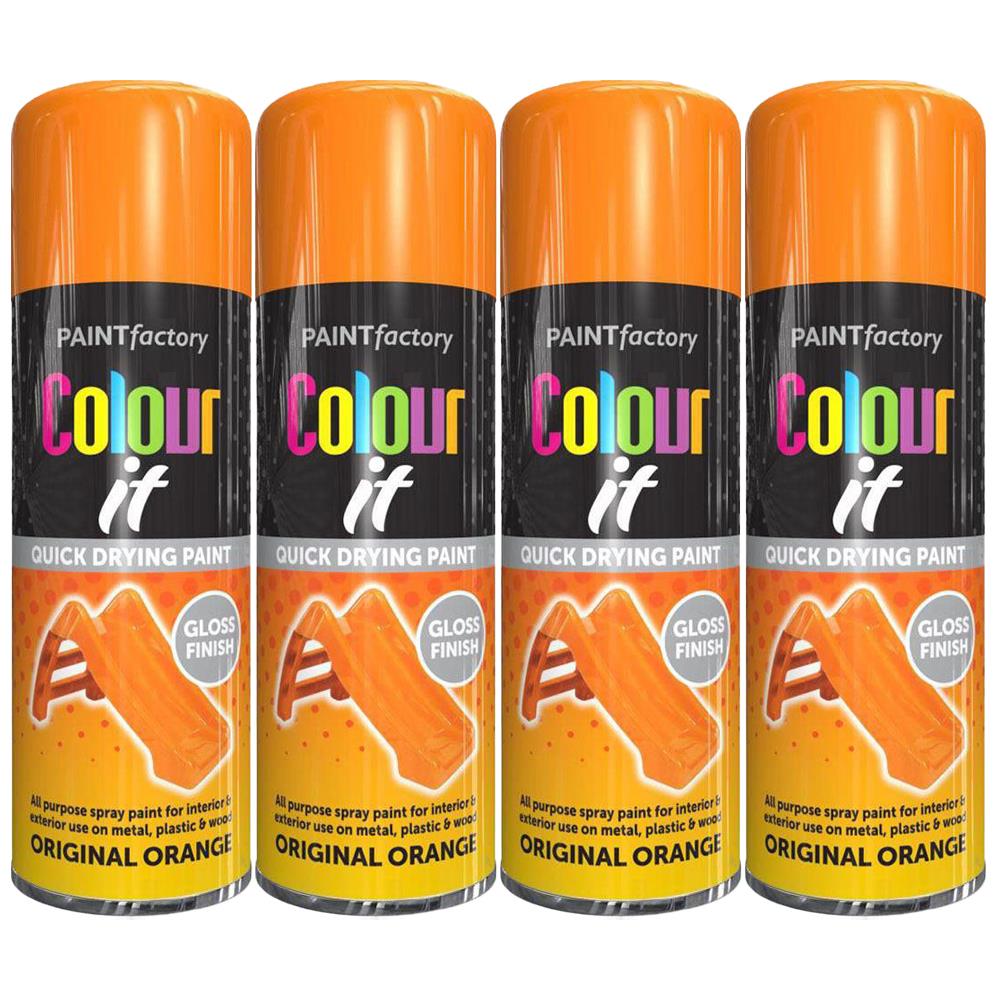 4X Paint Factory Original Orange Gloss Spray Paint 400ml Spray Paint
