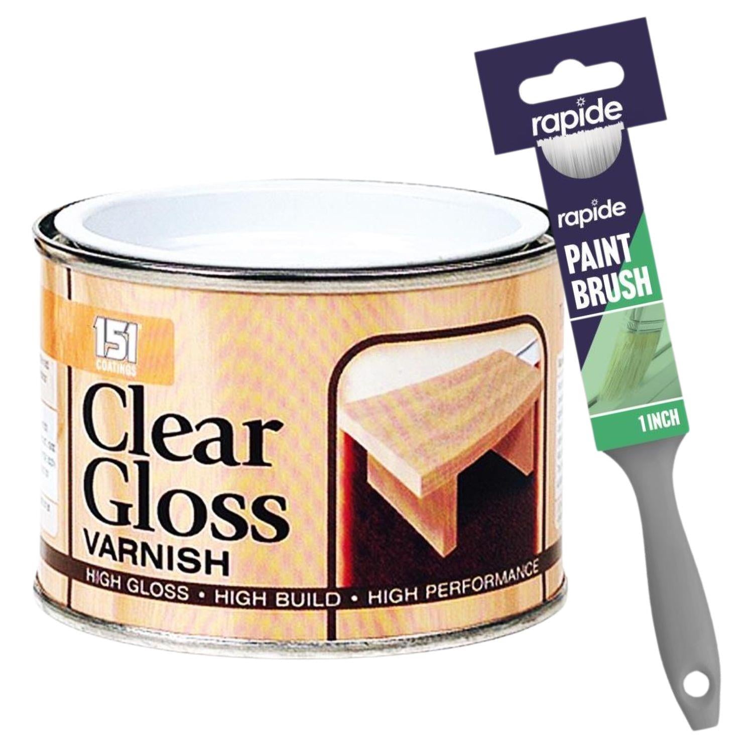 Clear Gloss Varnish Paint 180ml With 1" Paint Brush Tin Paint