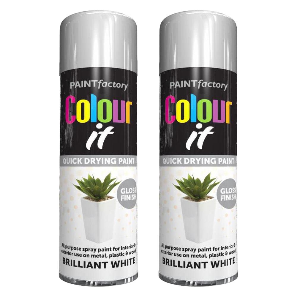 2X Paint Factory White Gloss Spray Paint 250ml Spray Paint