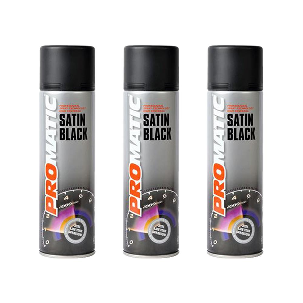 3X Promatic Satin Black Spray Paint 500ml Spray Paint