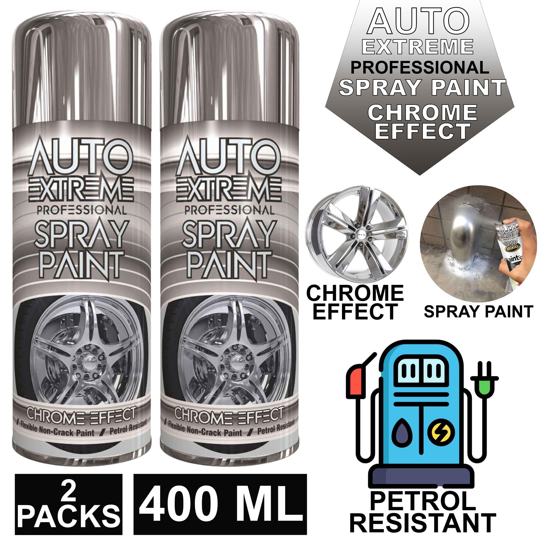 2X Auto Extreme Chrome Paint 400ml Spray Paint