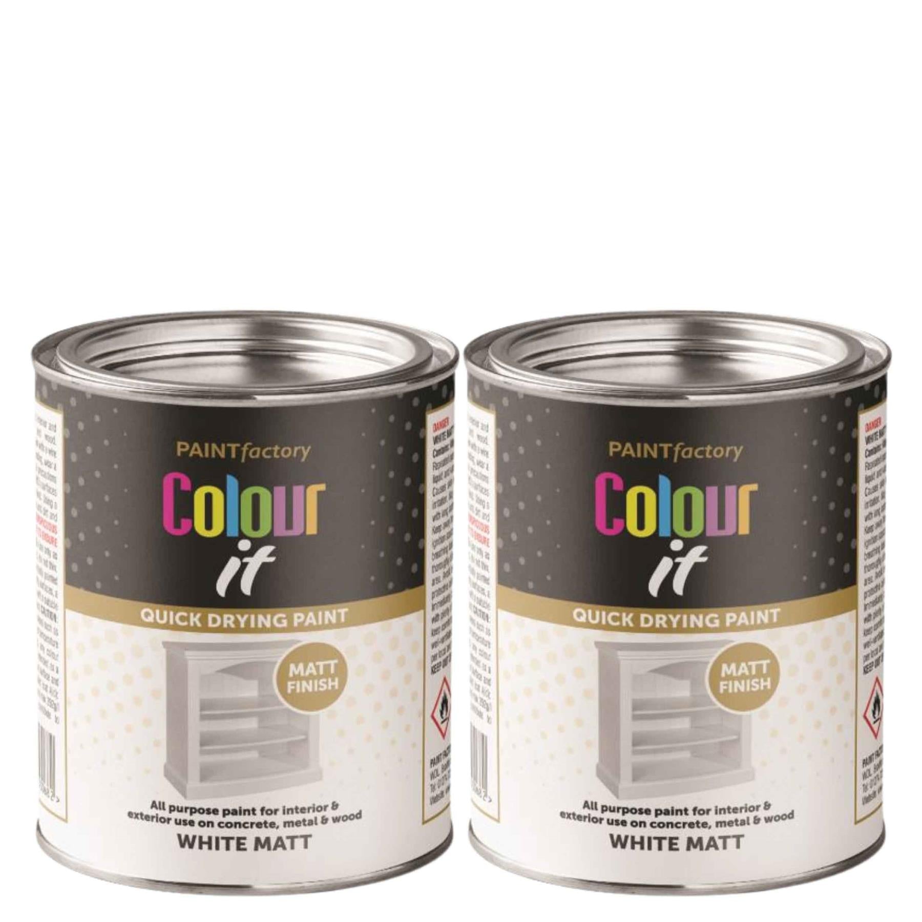 2X Paint Factory White Matt Tin Paint 300ml Tin Paint